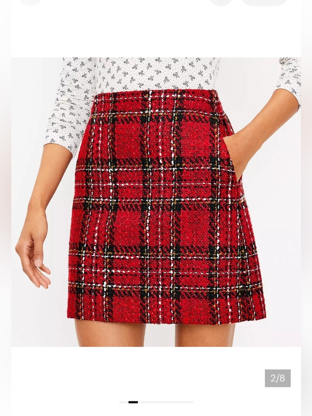 Loft Red Plaid Tweed Shift Skirt - Picture 2 of 4